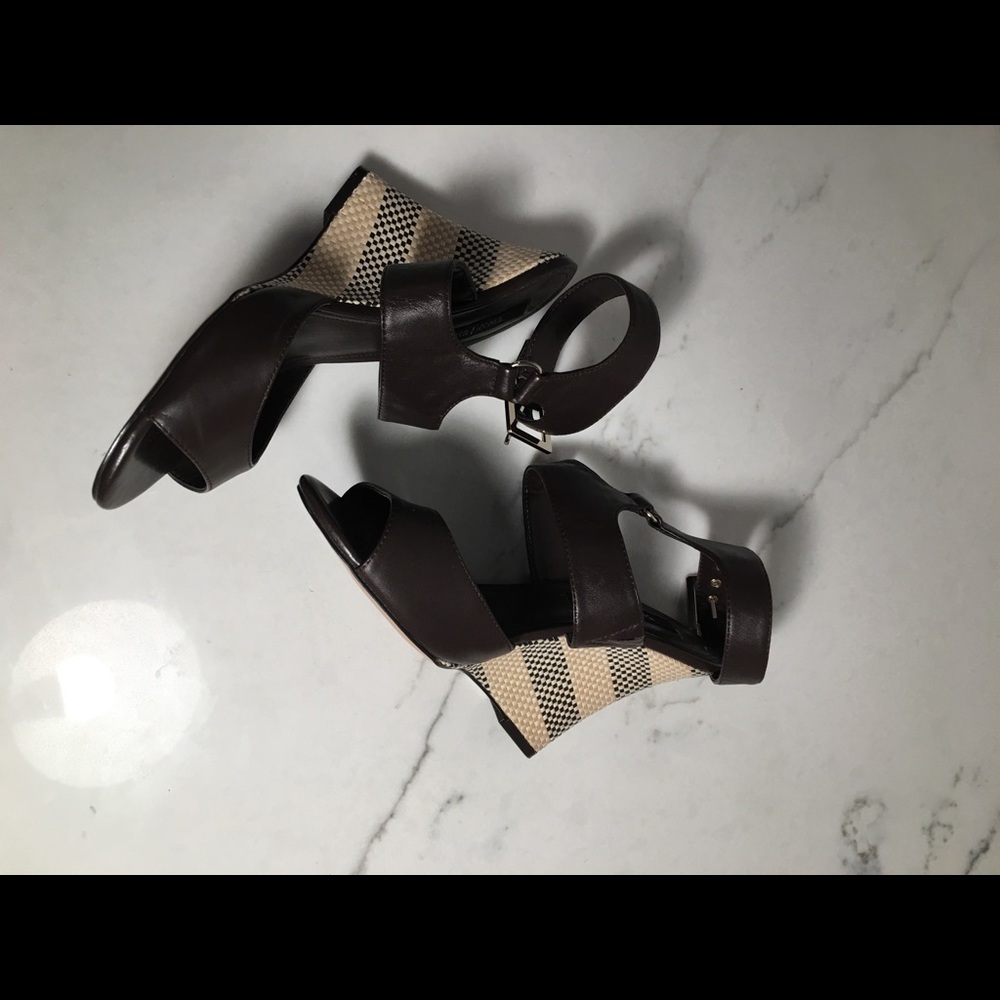 White House Black Market Brown & Cream Wedge Heels - Picture 5 of 8
